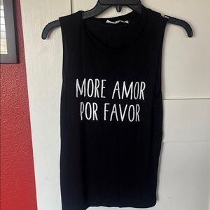 Chic Black Sleeveless Tee with Bold Print